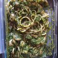 El cooksnap de Karol cuando hizo Espaguetis con champiñones y salsa de espinacas.