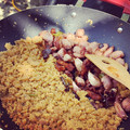 El cooksnap de Albert Tribo Diaz cuando hizo Migas de harina con tocino, jamón bacon, salchichas, pimiento y ajo.
