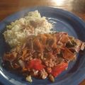El cooksnap de Tekove cuando hizo Plancheta|Bife a la pimienta/verdura salteada y arroz/ajo/verdeo.
