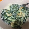 El cooksnap de Paula Del Campo Segalerva cuando hizo Espaguetis al ajillo con gambas y espinacas.