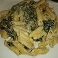 El cooksnap de Estefania cuando hizo Rigatoni con salsa de Cabrales, espinacas y setas.