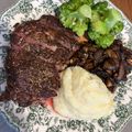 M's cooksnap of when they made Rib Eye with Sweet Potato Mash.