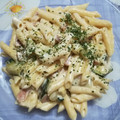 El cooksnap de Laura Gascon cuando hizo Macarrones con Nata, Calabacín y Bacon.