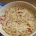El cooksnap de Elisabeth Miranda cuando hizo Salsa carbonara Auténtica, con espagueti.