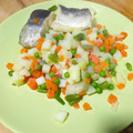 El cooksnap de Lucas Rodriguez cuando hizo Filete de merluza 🐠 con 🥗 verduritas y mahonesa,.