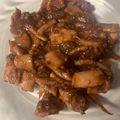 El cooksnap de hrcelectronicboy cuando hizo Calamares encebollados con cerveza y patatas fritas.