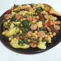 El cooksnap de Paola QS cuando hizo Espinacas con Papa y salchicas al curry..