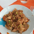 El cooksnap de Laura TR cuando hizo Pechuga de pollo en crema de chalotas con batatas asadas y frutos secos.