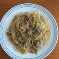 El cooksnap de Paz cuando hizo Pasta a los quesos con alcachofas y pollo.
