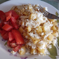 El cooksnap de mariana victoria aguirre cuando hizo Huevos revueltos con papas fritas en cubos, cebolla y arroz.
