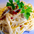 El cooksnap de Olga Sierra cuando hizo Spaghetti alla carbonara.
