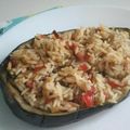 El cooksnap de Dove cuando hizo Berenjenas y calabacines rellenos de arroz y bacón.