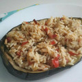 El cooksnap de Dove cuando hizo Berenjenas y calabacines rellenos de arroz y bacón.