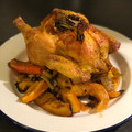 Philip Pantelides's cooksnap of when they made Roast poussin balsamic roast carrot and broccoli.