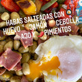 El cooksnap de Josemi CilantroYHierbabuena cuando hizo Habitas con jamón, cebolla y huevo poché.