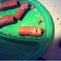 mammas25's cooksnap of when they made Bloody Severed Fingers ( hot dogs with ketchup ) halloween.