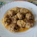 El cooksnap de Fernando y Nuria cuando hizo Albóndigas de bacalao y berenjena en salsa de puerro y apio.