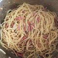 El cooksnap de Julián cuando hizo Pasta con gambas al ajillo.