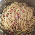 El cooksnap de Julián cuando hizo Pasta con gambas al ajillo.