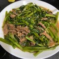盈盈 的 沙茶牛肉絲炒空心菜 cooksnap