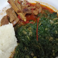 Daisy 's cooksnap of when they made Ugali, beef stew and kales+ spinach.