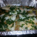 El cooksnap de lorensanyer cuando hizo Bacalao al horno sobre espinacas y champiñones salteados.