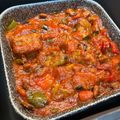 El cooksnap de Marta cuando hizo Costillejas de cerdo con tomate frito pimientos y berenjenas.