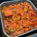 El cooksnap de Marta cuando hizo Costillejas de cerdo con tomate frito pimientos y berenjenas.