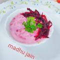Madhu Jain का कुकस्नैप जब उन्होंने बीटरूट खीरा रायता (beetroot kheera raita recipe in Hindi) बनाया था।