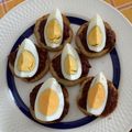 El cooksnap de Marta cuando hizo Huevos duros  con sofrito de tomate y pan frito.
