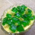 Areeba Muhammed's cooksnap of when they made Jello custard with fruits n waffers.