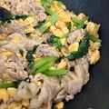 K★★★'s cooksnap of when they made タレが絡む☆豚肉と卵、小松菜の炒めもの.