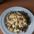 El cooksnap de Ana cuando hizo Revuelto de merluza con champiñón y gambas.