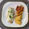 El cooksnap de Carolina CASTRO cuando hizo Merluza con salsa de roquefort con papines al horno.