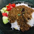 Zobia Sajjad's cooksnap of when they made Kalay masoor ki Daal with zeera rice.