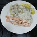 El cooksnap de Laura No Se cuando hizo Salmón con salsa de champiñones y patatas. (Thermomix).