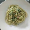 Miss Fluffy's Cooking (Angie's Italian Cooking)'s cooksnap of when they made Spaghetti al pesto di noce e pancetta.