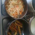 El cooksnap de Lorena Morales cuando hizo Espaguetis🍝 salteados y berenjenas🍆 con salsa de miel 🍯y ajo🌰.