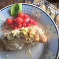 El cooksnap de Sandra Aguera cuando hizo Pechugas de pollo rellenas con paleta y queso al verdeo.