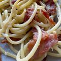 Liam's cooksnap of when they made Crispy Bacon Spaghetti Carbonara.