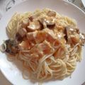 El cooksnap de Mónica cuando hizo Spaghettis con pollo y champiñones en salsa cremosa.