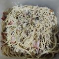 El cooksnap de Mildred Bonifaz cuando hizo Espagueti a la crema con tocino y champiñones.