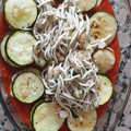 El cooksnap de Priscila cuando hizo Calabacín relleno con gambas y gulas en salsa de pimientos rojos.