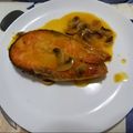 El cooksnap de rosa_aznarez cuando hizo Salmón a la naranja a mi manera con champiñones laminados.