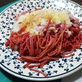 El cooksnap de Angie Arias cuando hizo Pasta con salsa de remolacha gratinada.