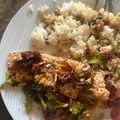El cooksnap de rosy aguilar cuando hizo Salmón con tomate deshidratado y brócoli.