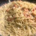 El cooksnap de Lelu Szabat cuando hizo Spaghetti con camarones chicos pelados.