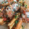 El cooksnap de Carli cuando hizo Albóndigas con salsa de tomate y pasta corta.
