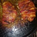 Summer 's cooksnap of when they made Brown sugar bacon wrapped pork chops.
