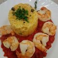 El cooksnap de Amparo&Ari cuando hizo Mariscos, con salsa de tomates y arroz con azafrán y alcaparras.